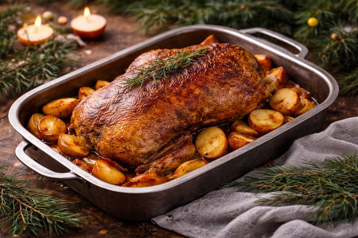 Как приготовить домашнюю утку с яблоками на праздник