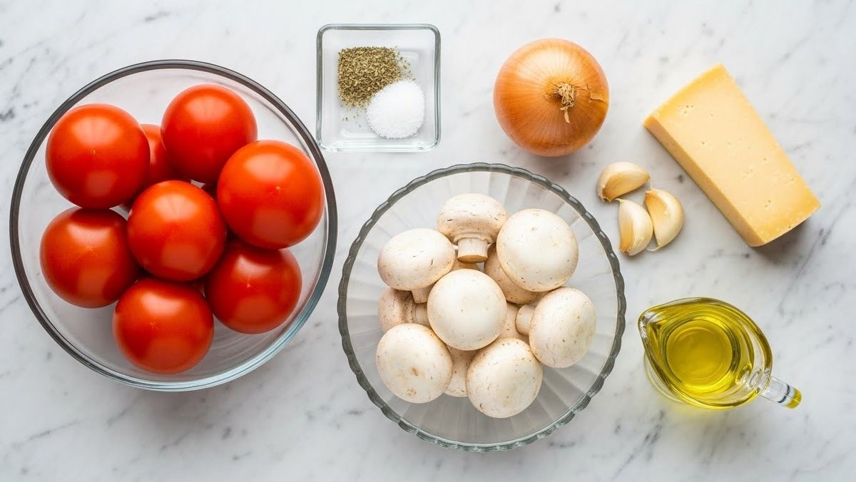 Нежные закуски: фаршированные помидоры с грибами и сыром