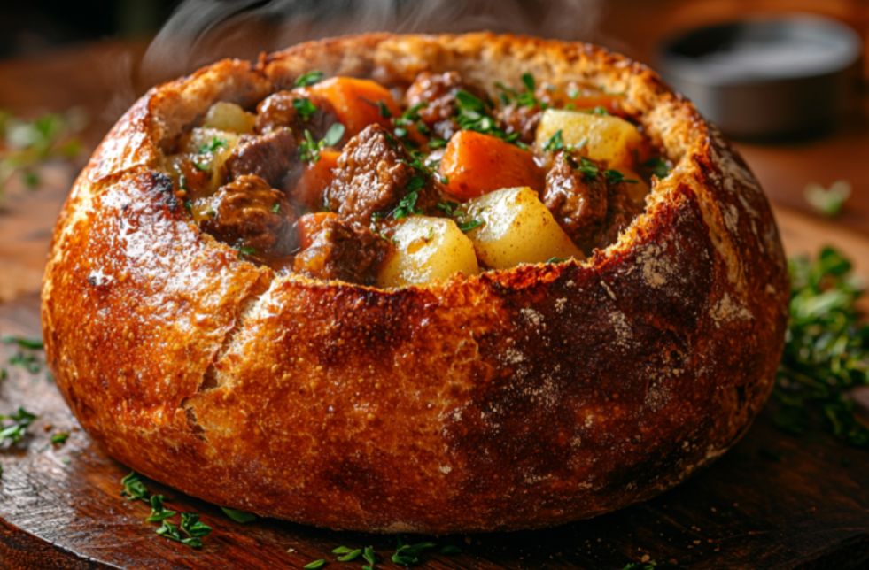 Гуляш в хлебе: незабываемый ужин для всей семьи