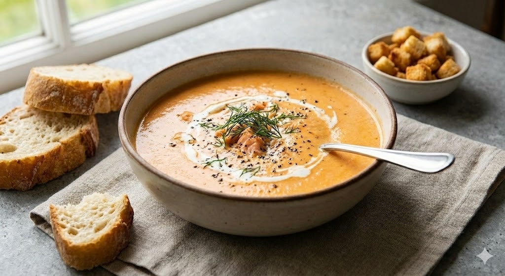 Секрет нежного супа-пюре из лосося: простое решение для вашего обеда