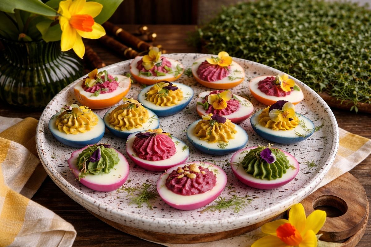 Цветные пасхальные яйца: яркая закуска для весеннего праздника